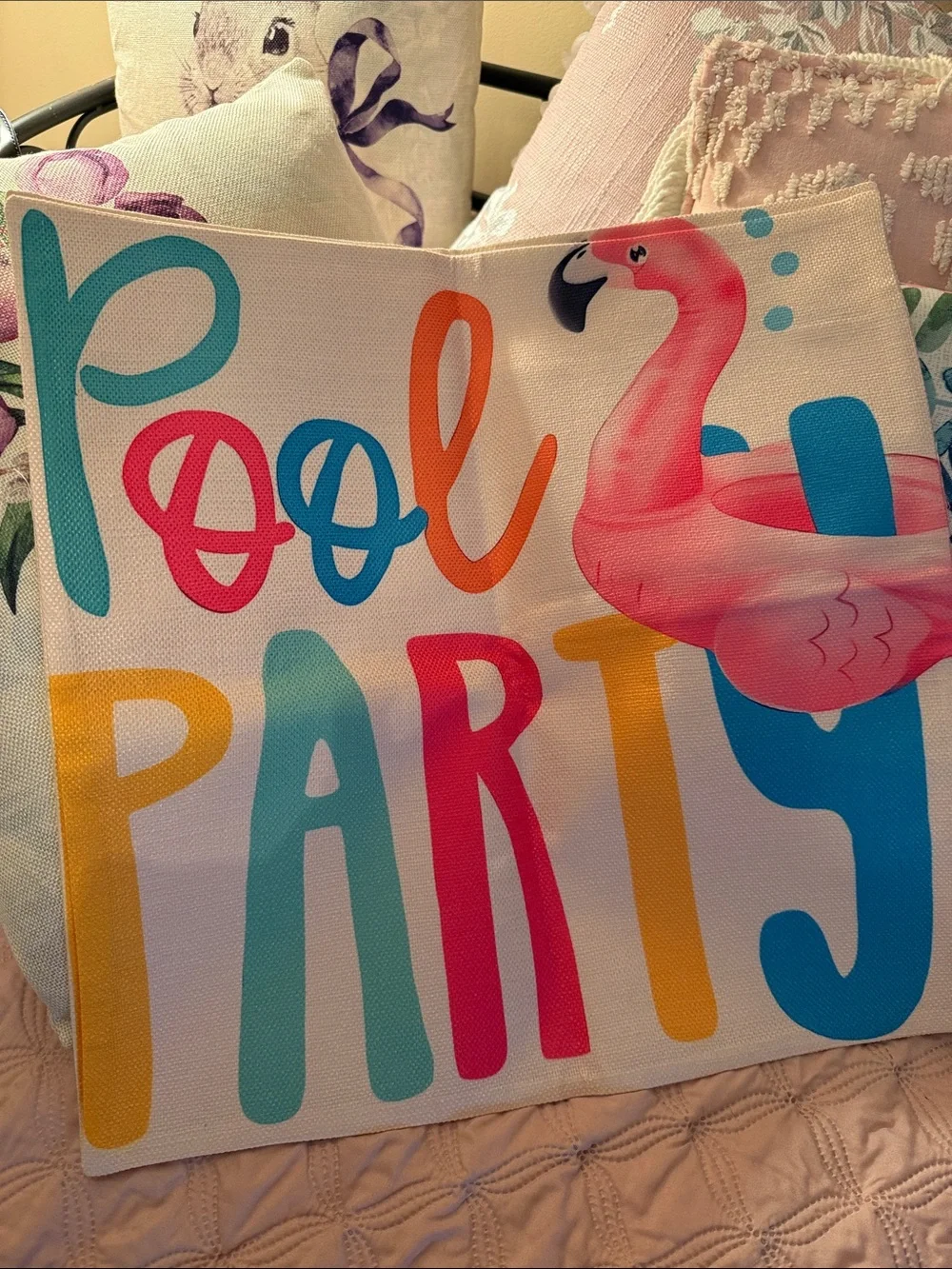 Pool Party Decorative Canvas Tote Bag - Pink Flamingo